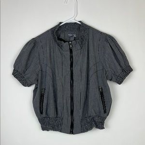 Poetry Clothing Zip-Up Top With Elevated Neck Black Gray Stripes Sz L